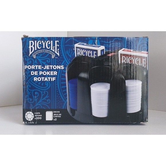 NIB Bicycle Revolving 200 Poker Chips Plus 2 Deck Premium Cards Rack Novelty - Picture 3 of 9